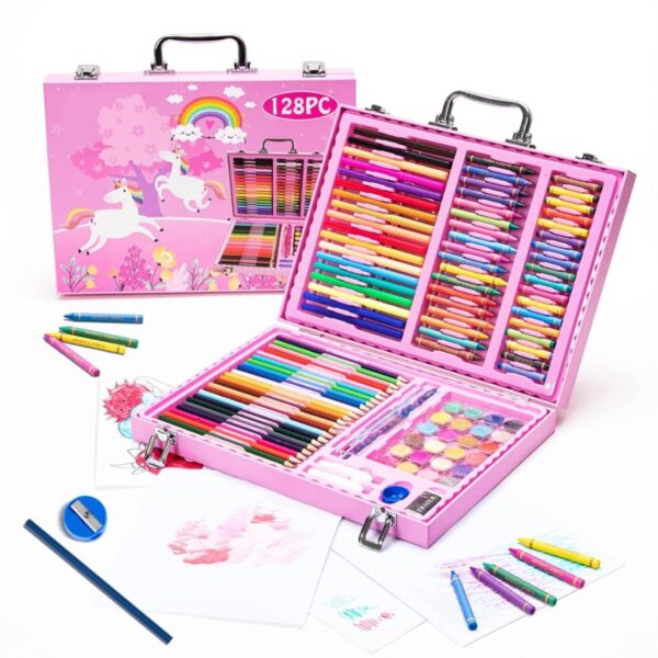 128-Piece Art Set for Kids – Portable Drawing & Painting Kit